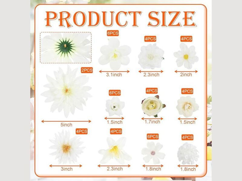 48 Piece White Artificial Daisy Flower Heads Wedding Centerpiece Decor image number 2