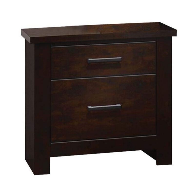 Wooden Nightstand with Two Drawers, Mahogany Brown-Benzara image number 1