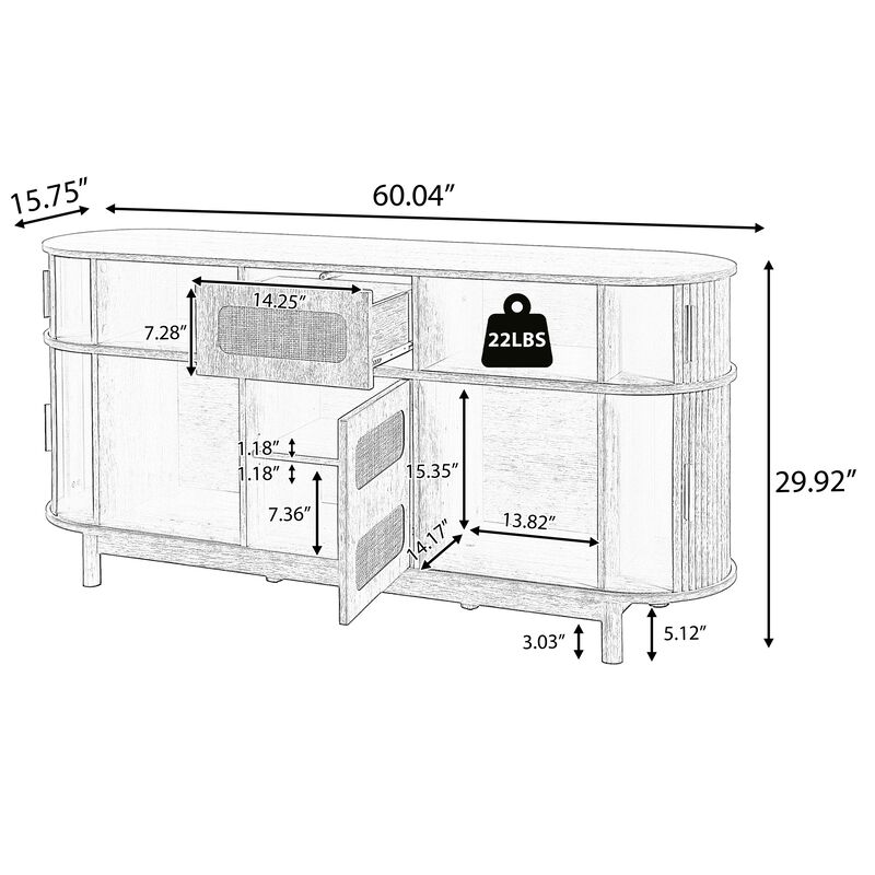 Jixrex 4 Sliding Fluted Doors Sideboard image number 5