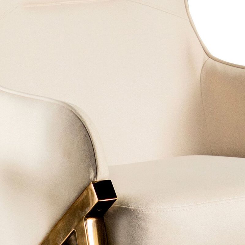 Arlo 33 Inch Accent Chair, Contoured Wingback, Beige Vegan Leather