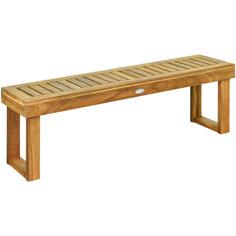 Hivvago 52 Inch Acacia Wood Dining Bench with Slatted Seat