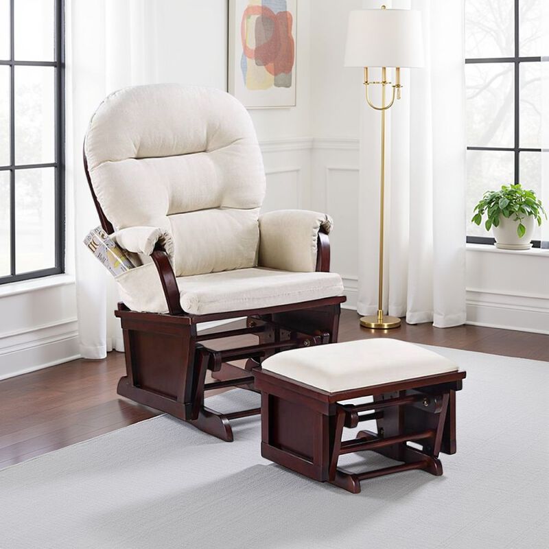 Noni Manual Glider Chair with Ottoman, Dark Brown, Beige