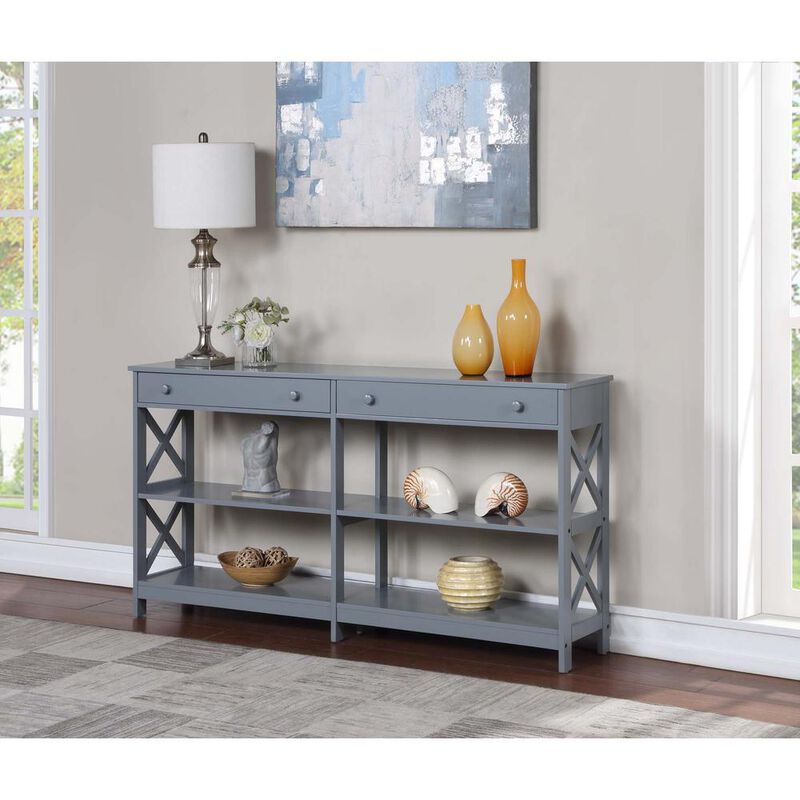 Convenience Concepts Oxford 2 Drawer 60 inch Console Table with Shelves, Gray
