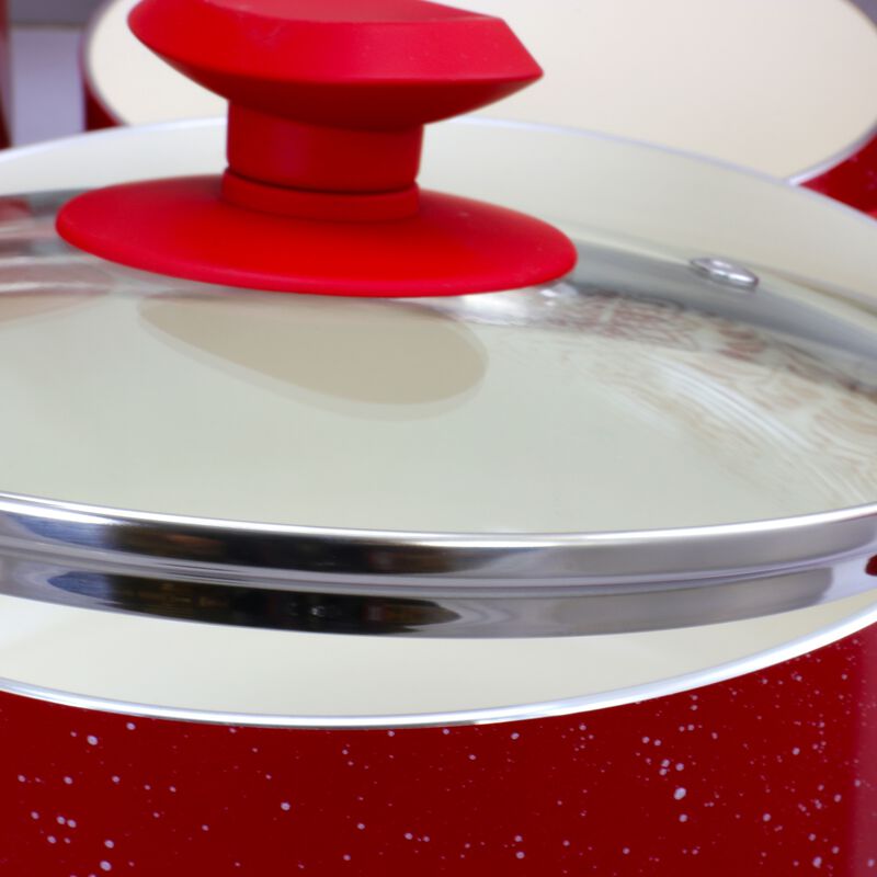 Oster Cocina San Jacinto Aluminum Cookware Set in Red Speckled Finish, Set of 9
