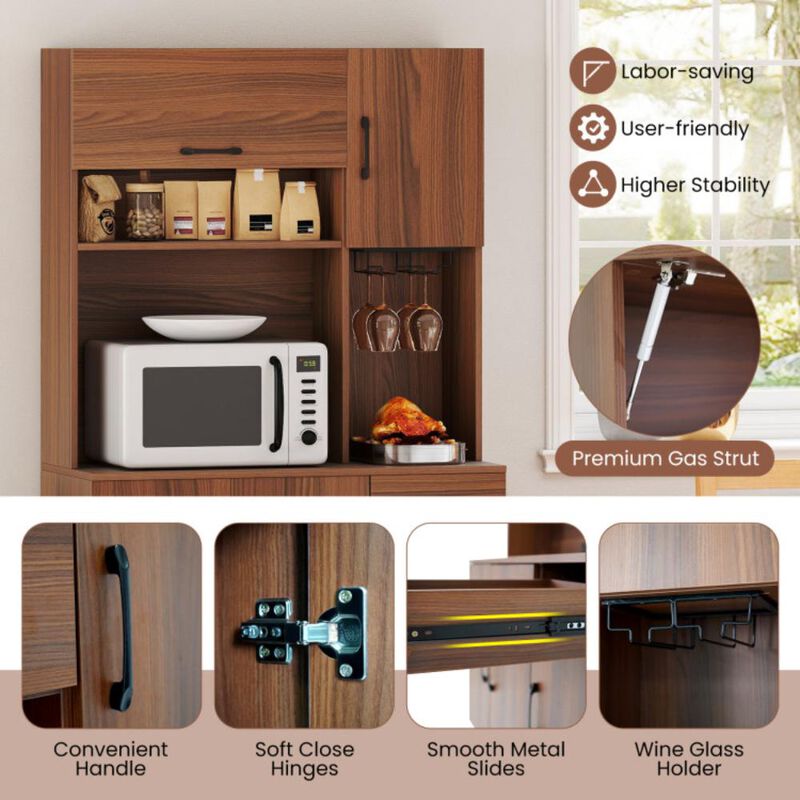 Hivvago 66 inch Pantry Cabinet with Charging Station and Microwave Stand