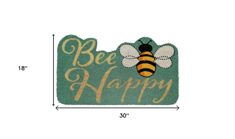 HomeRoots 18" X 30" Beige and Green Coir Bees Outdoor Door Mat image number 4