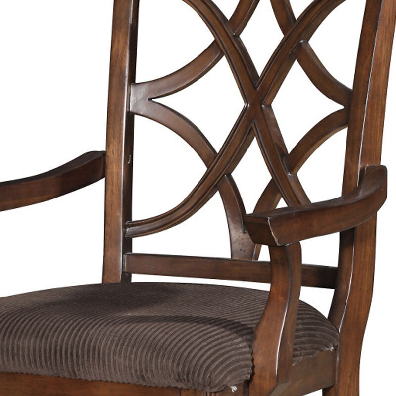 HomeRoots Set of Two Brown Upholstered Microfiber And Solid Wood Open Back Dining Arm Chairs image number 3