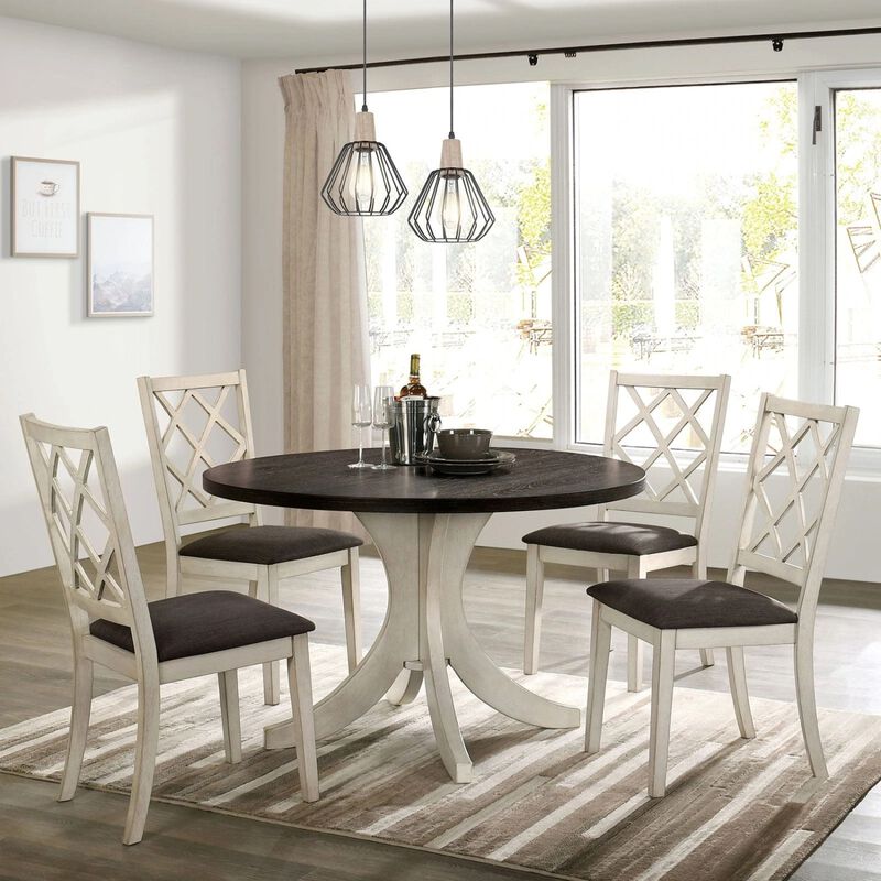 Streamdale Solid Wood Antique White Chairs, Grey Cushion image number 4