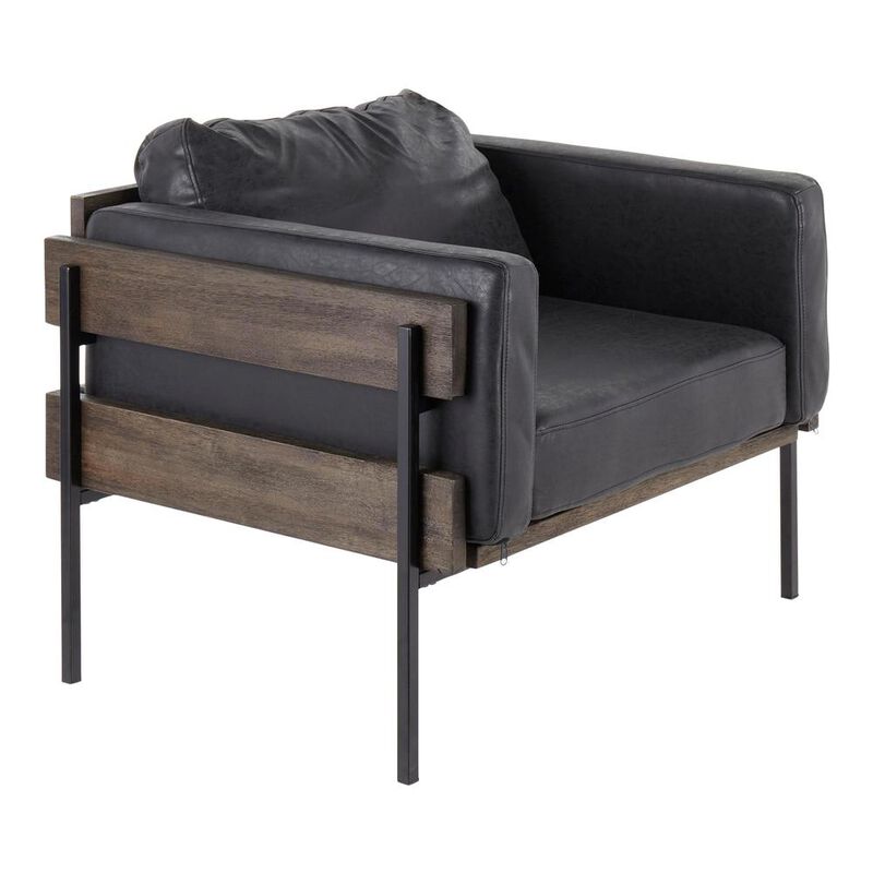 LumiSource Black Metal, Grey Wood, Black PU Kari Accent Chair