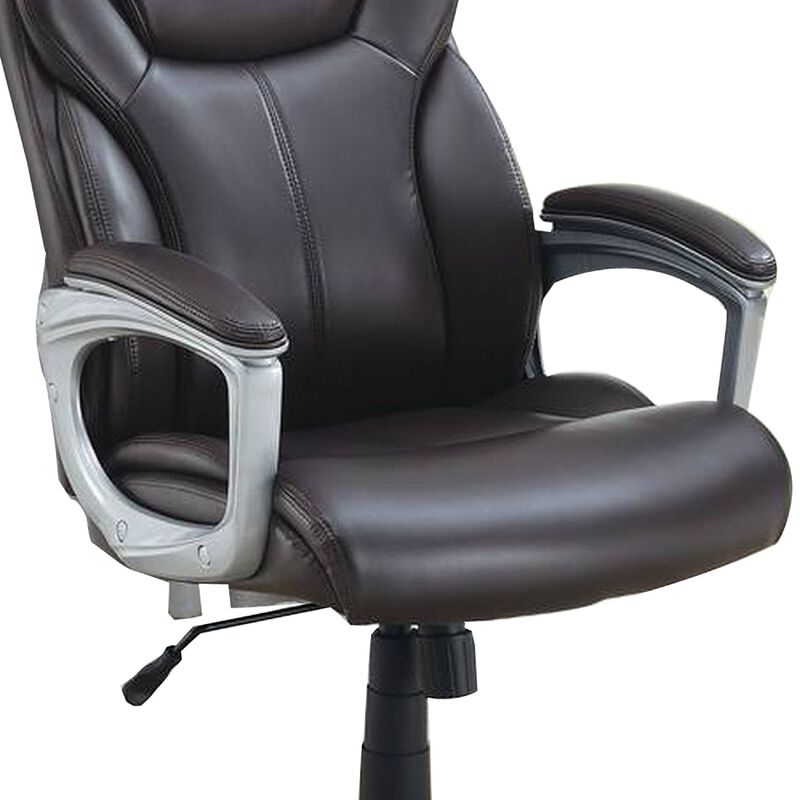 Office Chair with Adjustable Height and Casters, Brown and Silver-Benzara