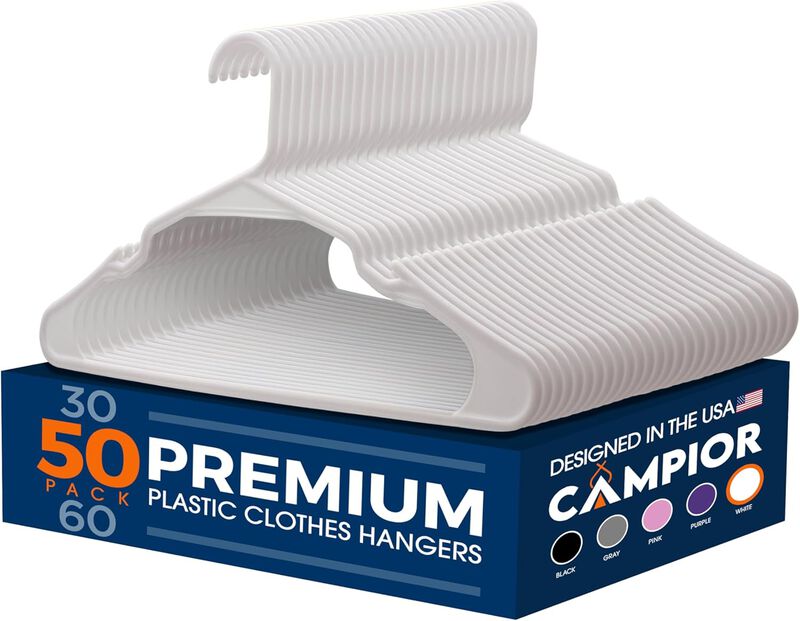 Premium Velvet Non-Slip Hangers for Clothes - Heavy Duty Coat Hanger Set with 360&deg; Swivel Hook, Lightweight, Luxurious Velvet Finish, Versatile Hangers for Any Closet, Pack of 50 - White