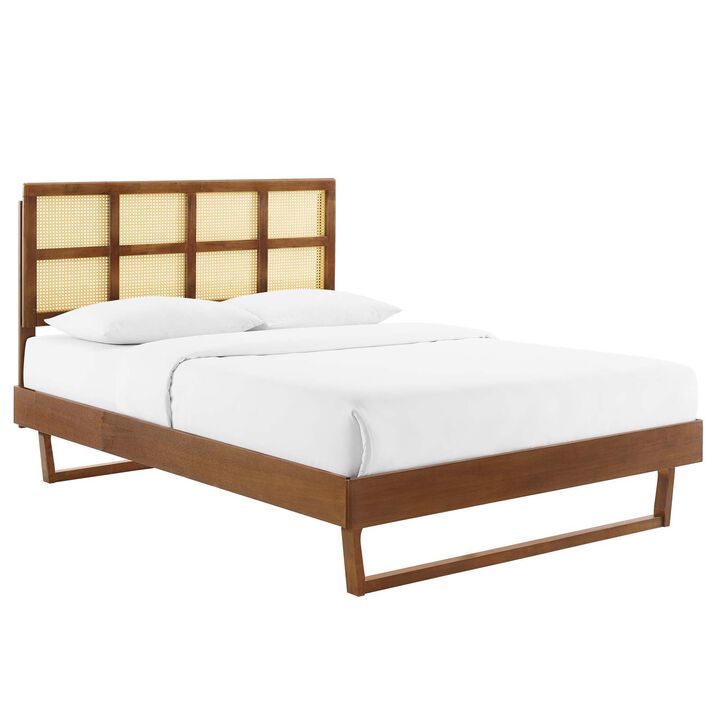 Modway - Sidney Cane and Wood King Platform Bed with Angular Legs