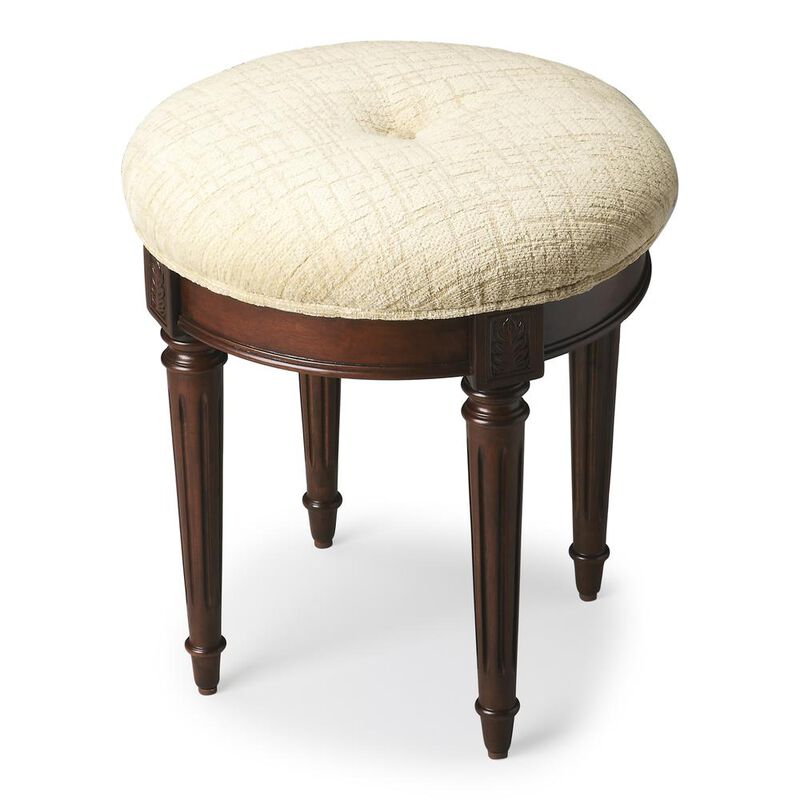 Butler Specialty Bernadette Upholstered 18W Vanity Stool, Dark Brown