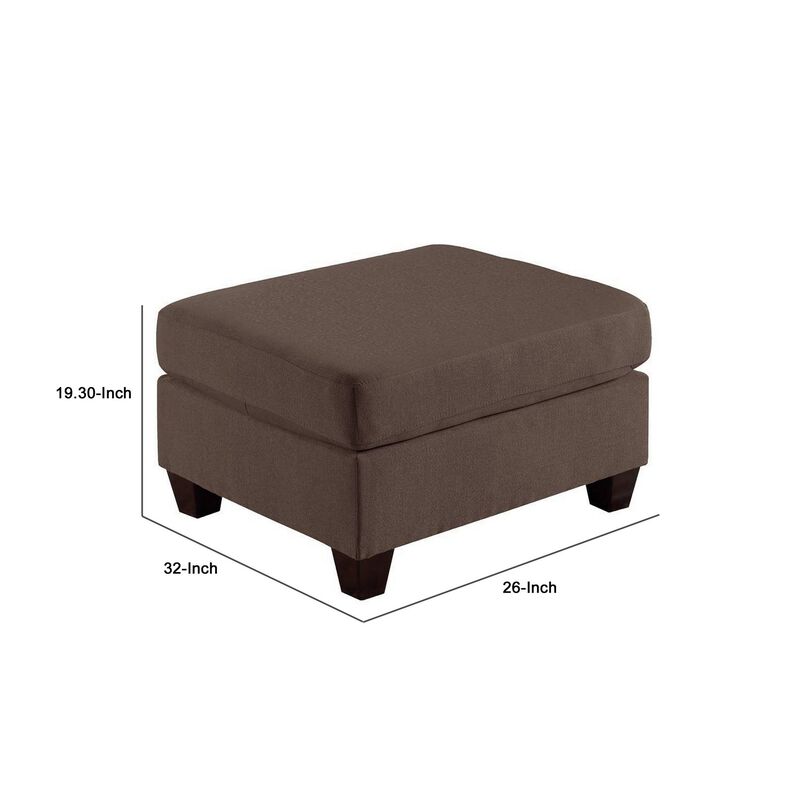 32 Inch Modern Square Ottoman with Foam Seating, Coffee Brown Linen Fabric-Benzara