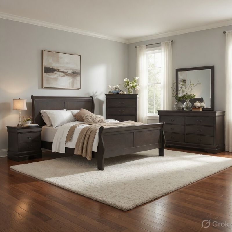 Full Size Bedroom Set, Gray Finish, 5-Piece Set with Bed, Dresser, Mirror, Chest and Nightstand image number 8
