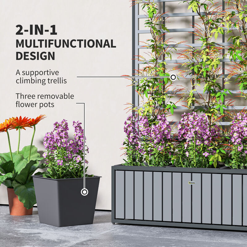 Hivvago Elevated Wooden Planter with Trellis and Pots image number 3