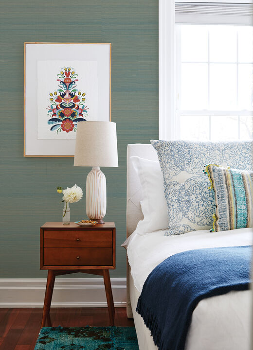 Mai Turquoise Grasscloth Wallpaper (Set of 2)