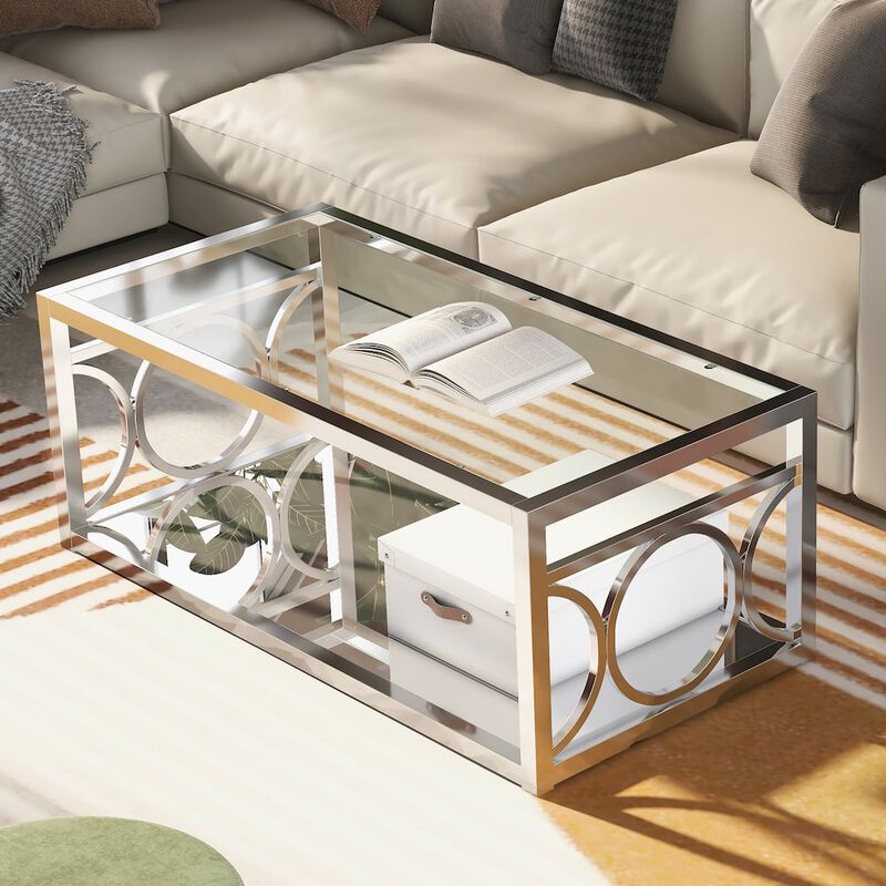 ENITIAL STAR Beller Contemporary Metal 1-Shelf Coffee Table in Chrome