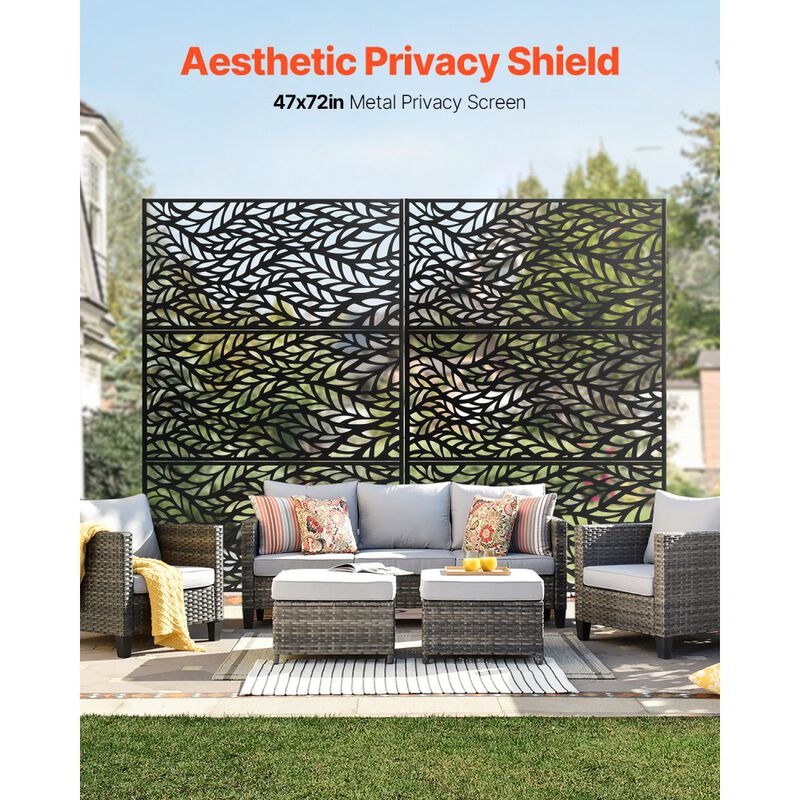 Outdoor Metal Privacy Panels Freestanding 3-Panel Decorative Garden Divider-Black image number 7
