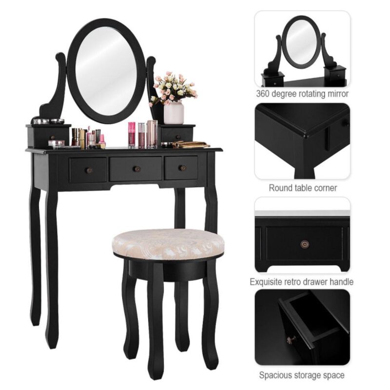 Hivvago Vanity Makeup Table Set Bedroom Furniture with Padded Stool