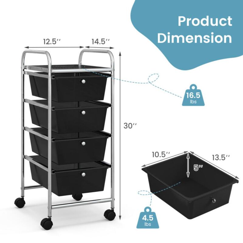 Hivvago 4-Drawer Cart Storage Bin Organizer Rolling with Plastic Drawers-Black