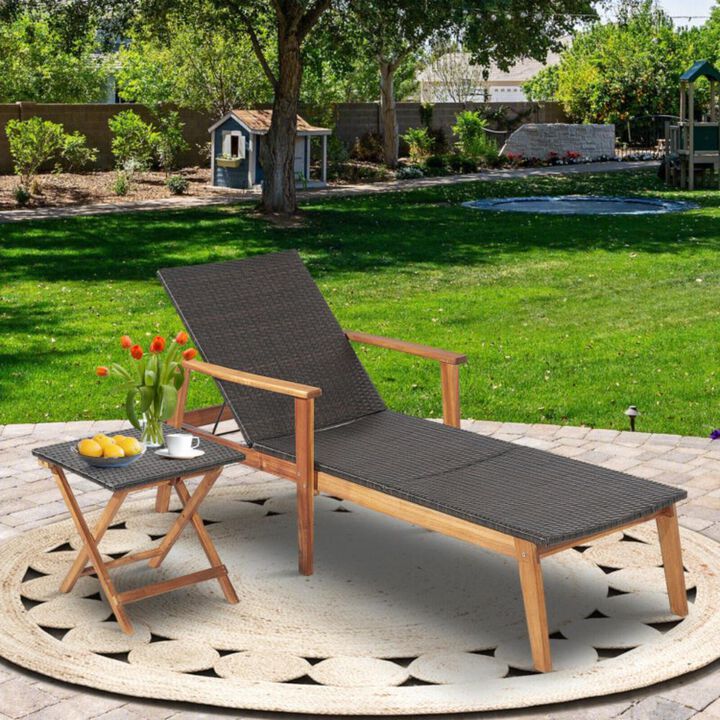 Hivvago 2 Pieces Patio Chaise Lounge and Table Set with 4-Level Adjustable Backrest