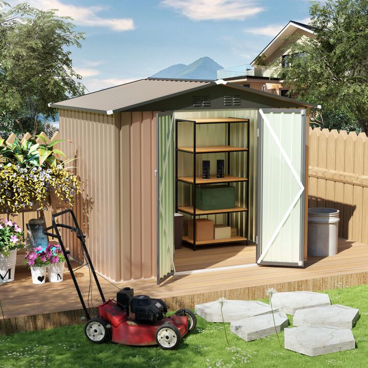 WOW PIONEER 8FT x 6FT Galvanized Steel Garden Shed with Apex Roof Weather Resistant Spacious Outdoor Storage for Patio Backyard Tools and Equipment