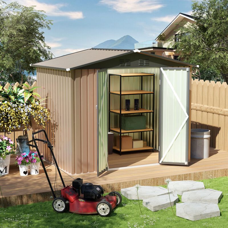 WOW PIONEER 8FT x 6FT Galvanized Steel Garden Shed with Apex Roof Weather Resistant Spacious Outdoor Storage for Patio Backyard Tools and Equipment image number 1