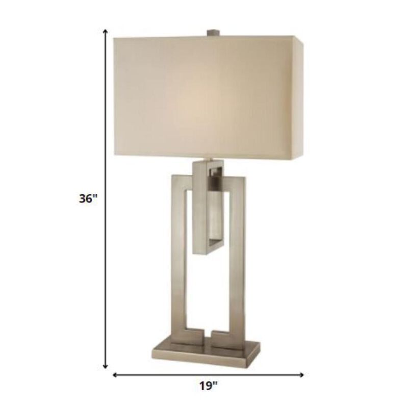 Hivvago 36" Nickel Iron Geometric Table Lamp With Ivory Shade
