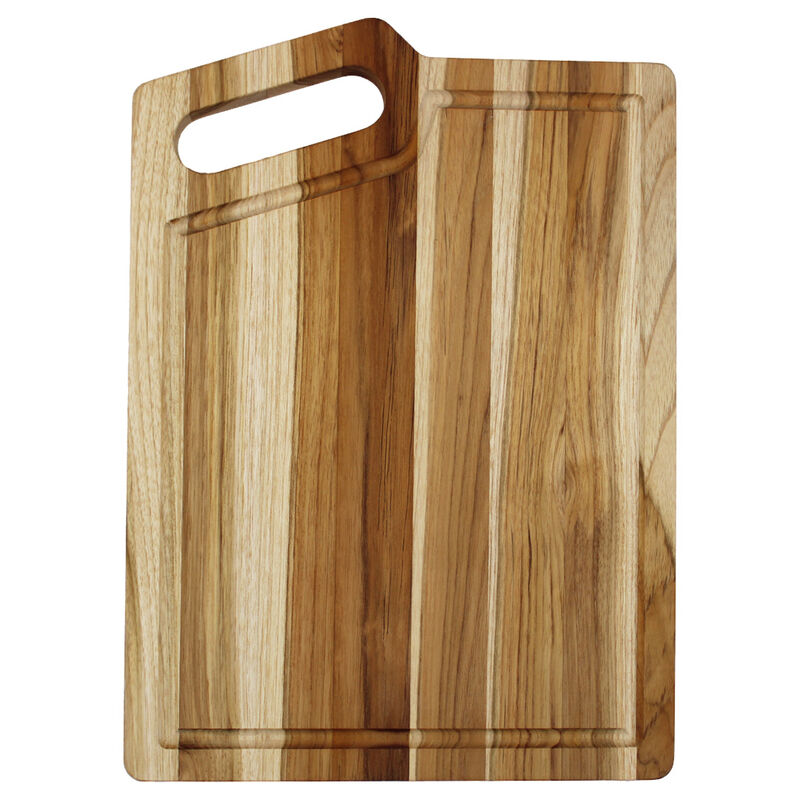 EcoDecors 18" x 14" FSC Teak Edge Grain Cutting Board with Handle & Groove