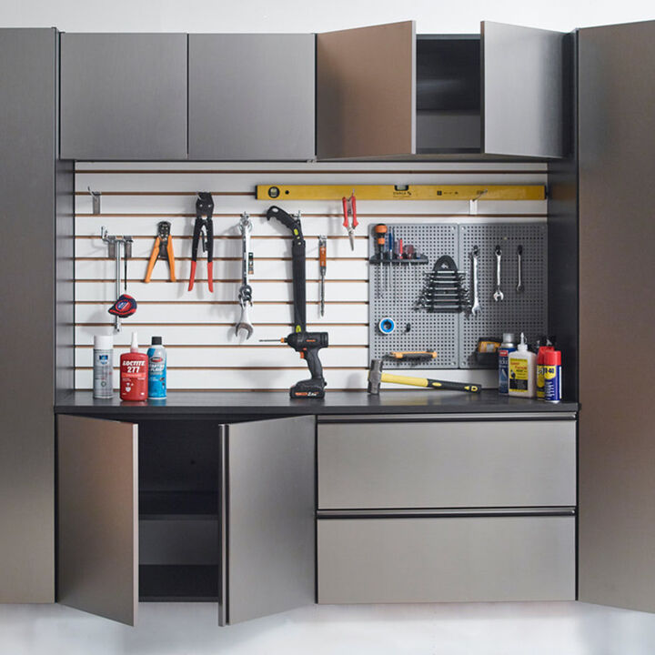 FC Design Garage TECH Series Wood Base Door Wall Mounted Garage Cabinet in Metallic Gray
