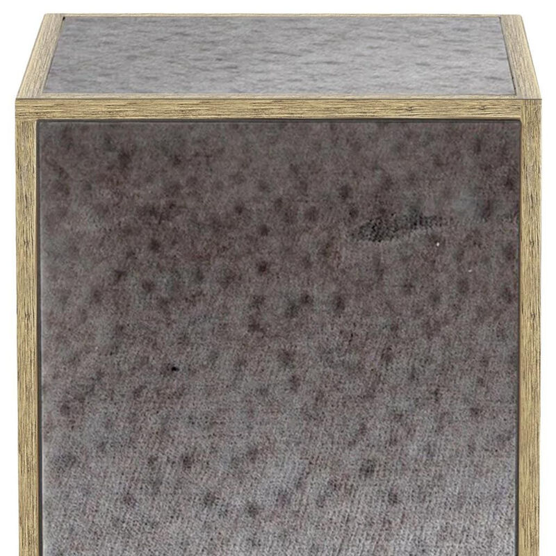 HomeRoots 22" Silver and Gold Mirrored Glass and Wood Block End Table image number 3