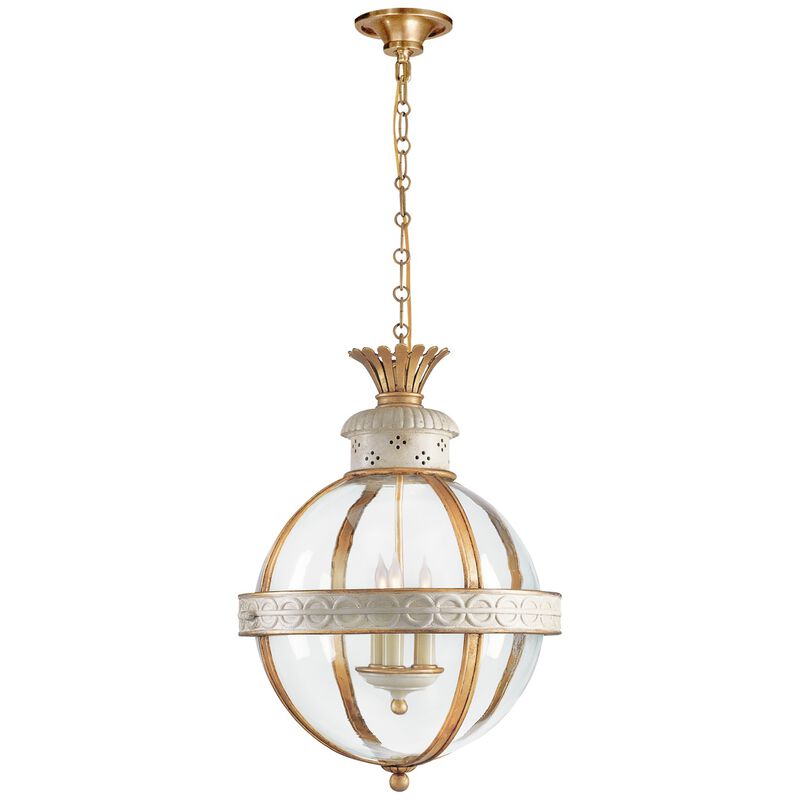 Crown Top Banded Globe Lantern in Antique White