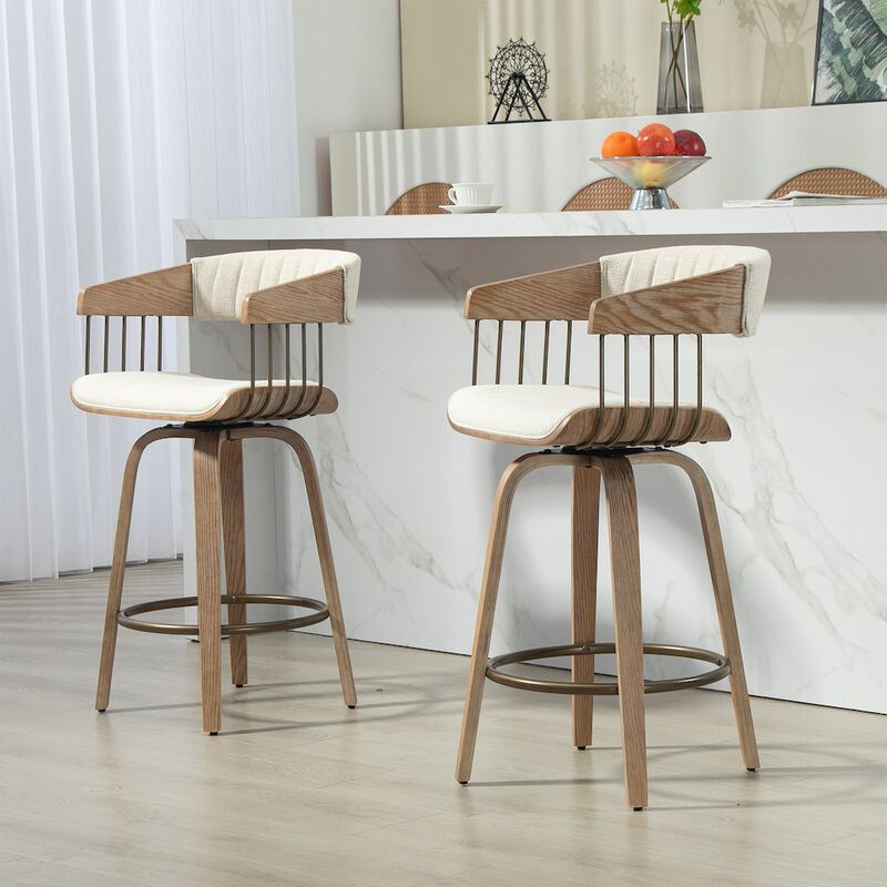 Glamour Home Berke Beige Upholstered Fabric Counter Stool with Natural Wood Legs