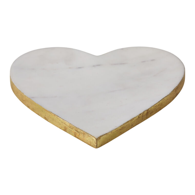 8x8" Marble Heart Tray W/ Gold Edges, White image number 0