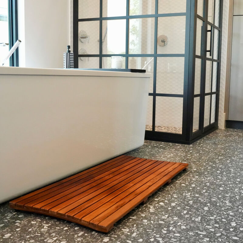 EcoDecors&reg; Eleganto&reg; 40" x 20" Slatted Solid Teak Bath Floor Mat in EarthyTeak Finish image number 1