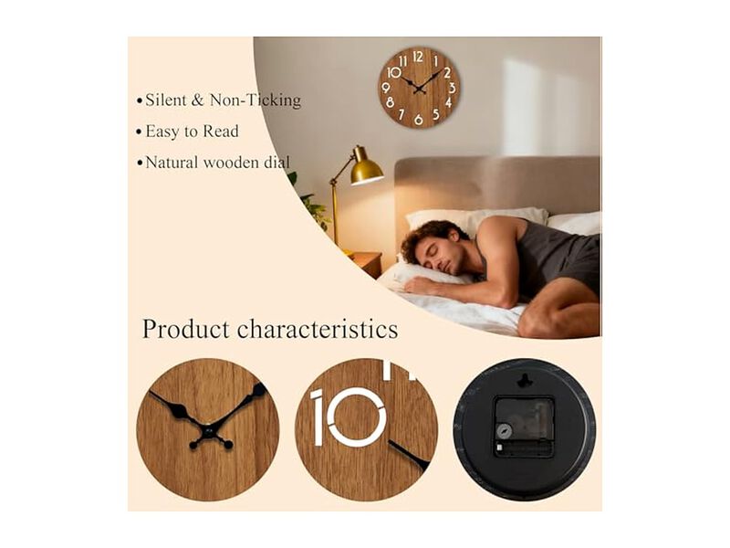 Brown Wall Clock 8 Inch Silent Non Ticking Modern Battery Operated image number 1