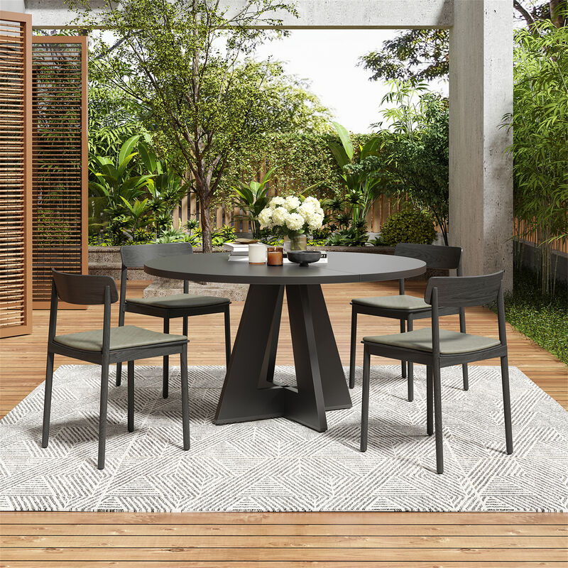 47" Modern Wood Round Dining Table with Sturdy Metal Base image number 2