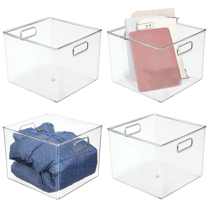 mDesign Plastic Small Closet Storage Organizer Bin with Handles, 4 Pack - Clear