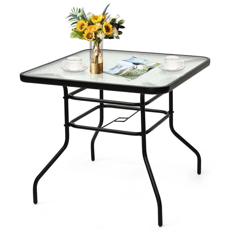 32 Inch Patio Tempered Glass Steel Frame Square Table image number 0
