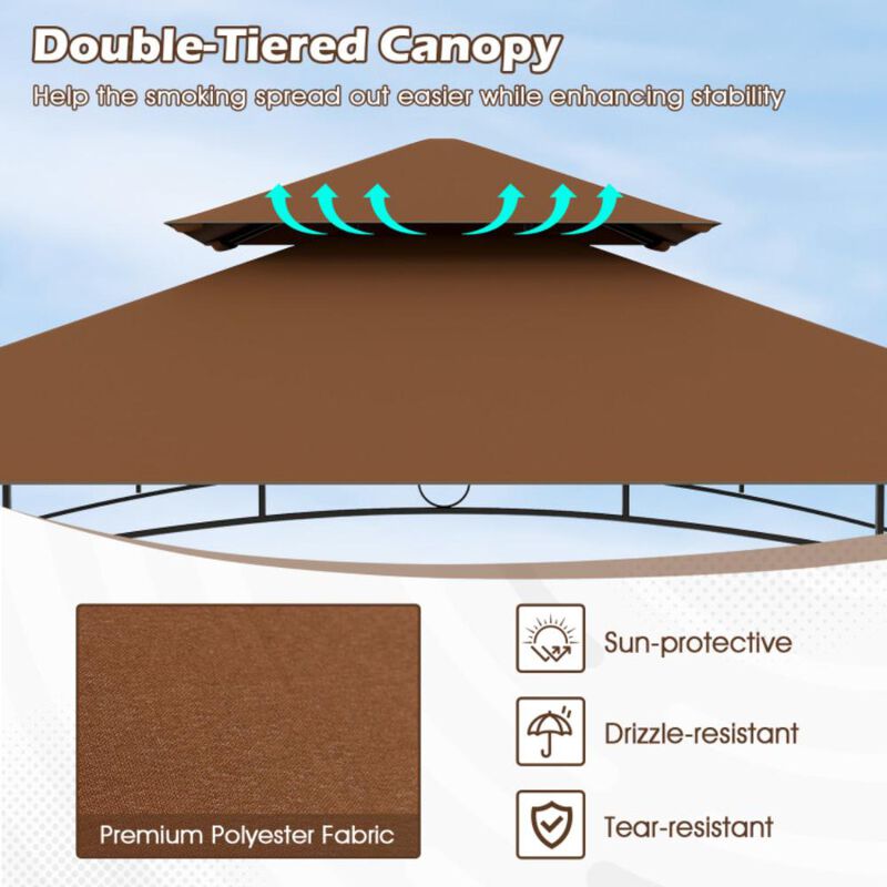 Hivvago Outdoor Double-Tiered Grill Gazebo Canopy with 2 Shelves and 7 Hooks