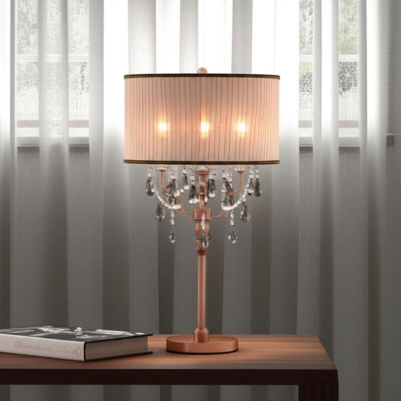 Hivvago 32" Clear and Rose Gold Faux Crystal Accent Table Lamp