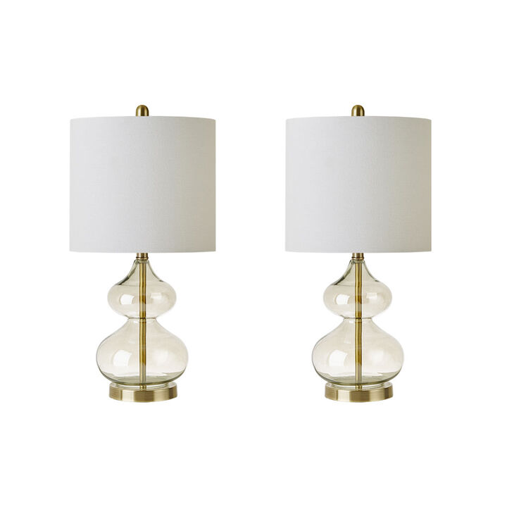 Gracie Mills Anibal Modern Curved Glass and Metal Base Table Lamps Set of 2