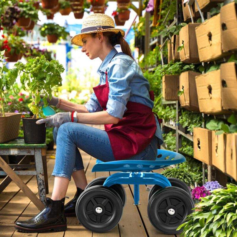 Hivvago Garden Rolling Workseat with 360&deg; Swivel Seat and Adjustable Height