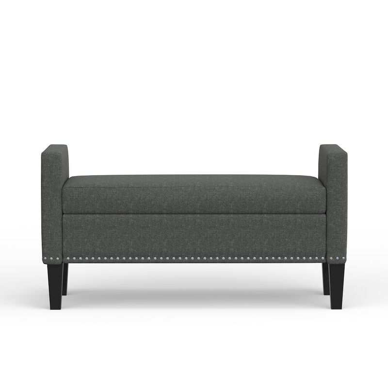 Rize Home 46 Storage Bench with Arms + Nailhead Trim - Dark Gray image number 1
