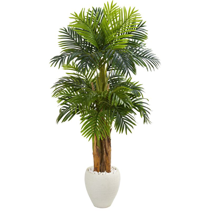 Hivvago 5.5 Feet Triple Areca Palm Artificial Tree in White Planter