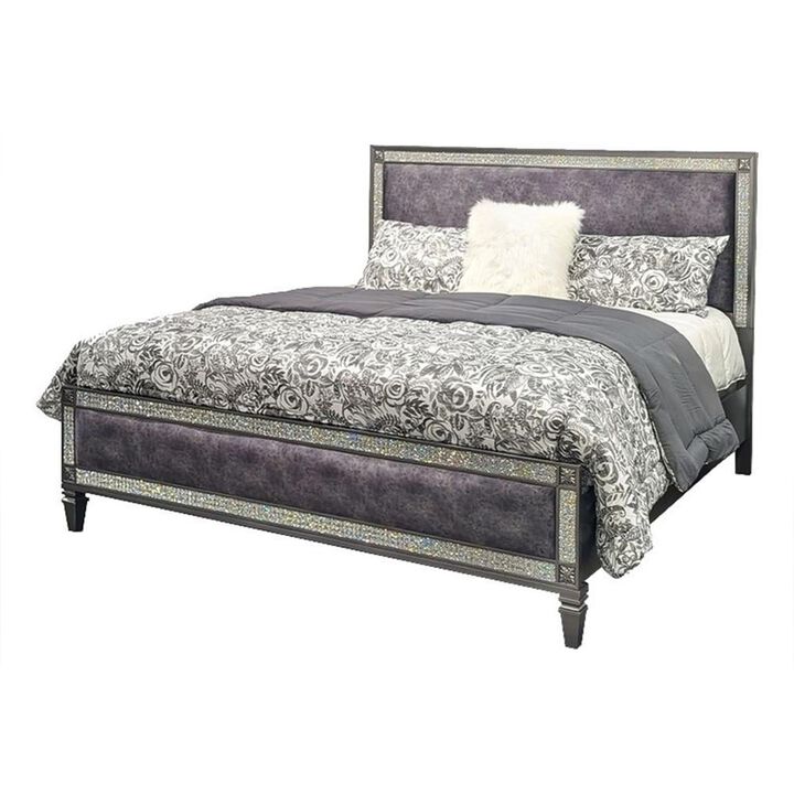 Full Bedroom Set, Gray and Nickel, 2 Piece Set with Nightstand