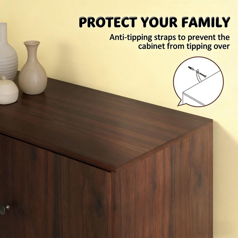 Accent Cabinet Console Storage Cabinet with 2 Cabinets 3 Drawers, Rustic Brown image number 6