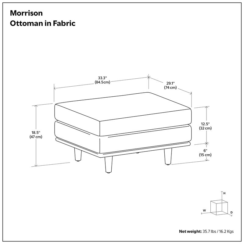 Morrison 33 inch Wide Mid-Century Modern Table Ottoman in Caramel Brown Top Grain Genuine Leather