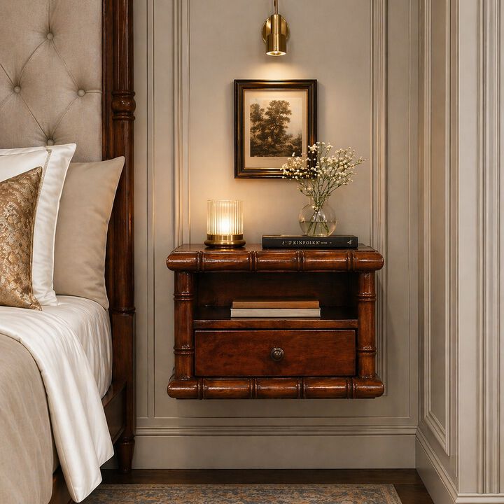 Artisan Furniture Solid Wood Bamboo Wall-Mounted Bedside , Brown